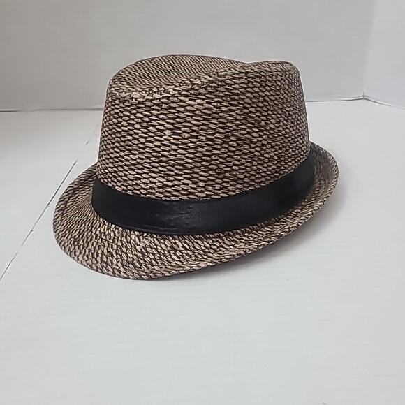 100% Paper Straw Brown Trilby Fedora Hat Brown,Black Band Unisex NWT M 57cm/22" - Picture 8 of 13